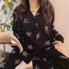 Women's Star Print Long-Sleeve Pajama Set - Black