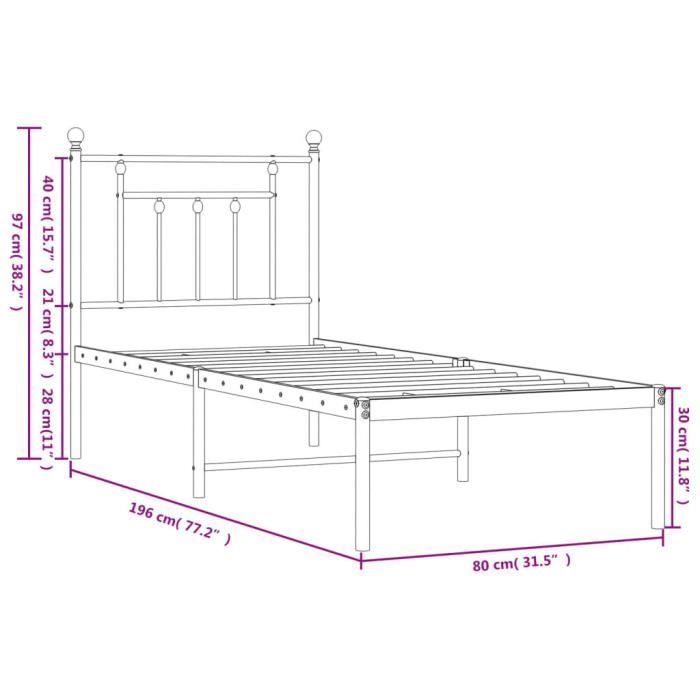 VidaXL Cadre de lit métal avec tête de lit blanc 75x190 cm 353576