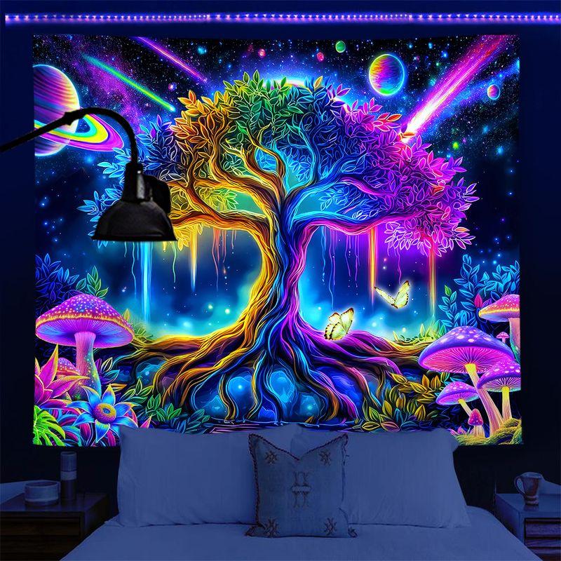 Blacklight Psychedelic Mushroom Forest Tapestry, Neon Aesthetic Wall Hanging, Party Dorm Room Decor, Gift