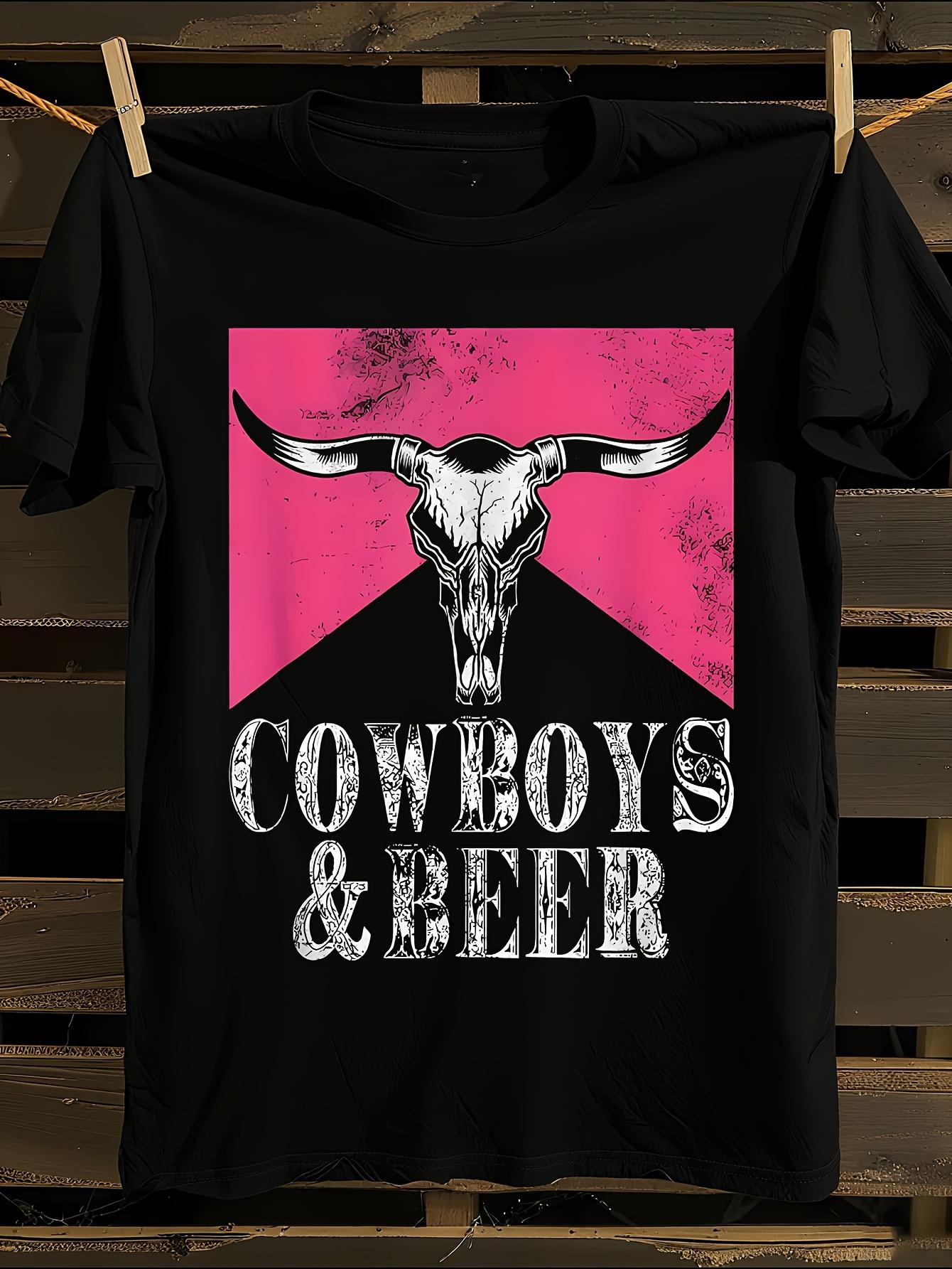 Retro Western Cowboy and Beer Graphic T-shirt XL