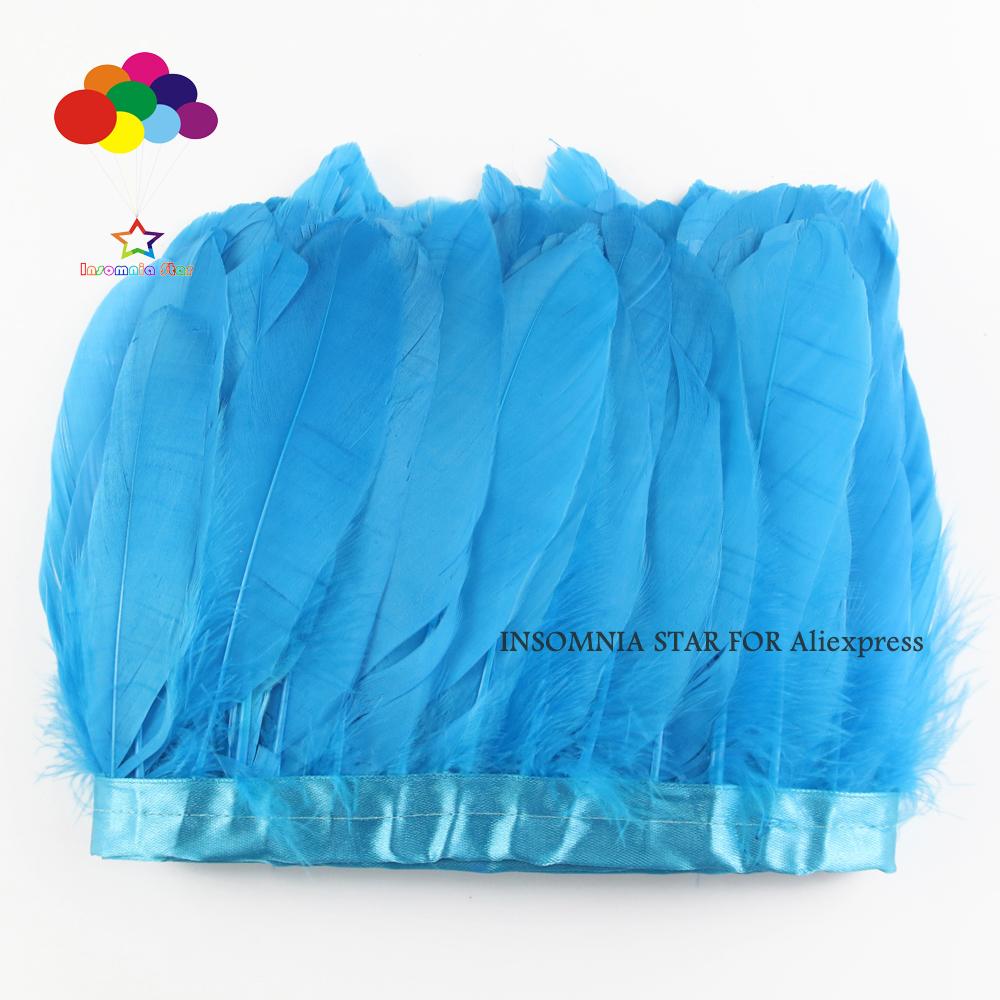 Feather2 Meter/pack Goose Feather Fringe Trim On Satin Header 6"- 8" In /15-20 Cm Width