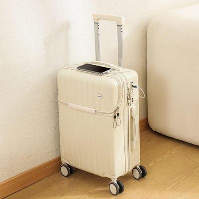 Women's Large Capacity Leather Trolley Suitcase with Combination Lock and Front Opening Design