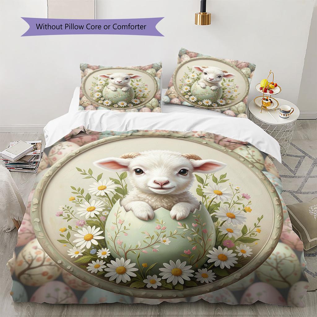 CuteEasteranimals Pattern Bedding Quilt Set Quilt Cover Pillowcase Home Decoration Birthday Gift (1 * duvet cover + 2 * pillowcase, without core)