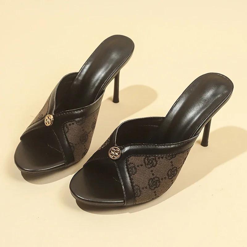 Fashion Rimocy Women Pumps Luxury High Heels Creative Metal Fittings Slippers Party Shoes Print Designs Trend Shoes Outdoor Dress Shoes