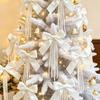5PC Pearl Flocking Bow Christmas Tree Ornaments Xmas Tree Decor Hanging Pendants Window Wall Decor Home Party 2027New Year Gift