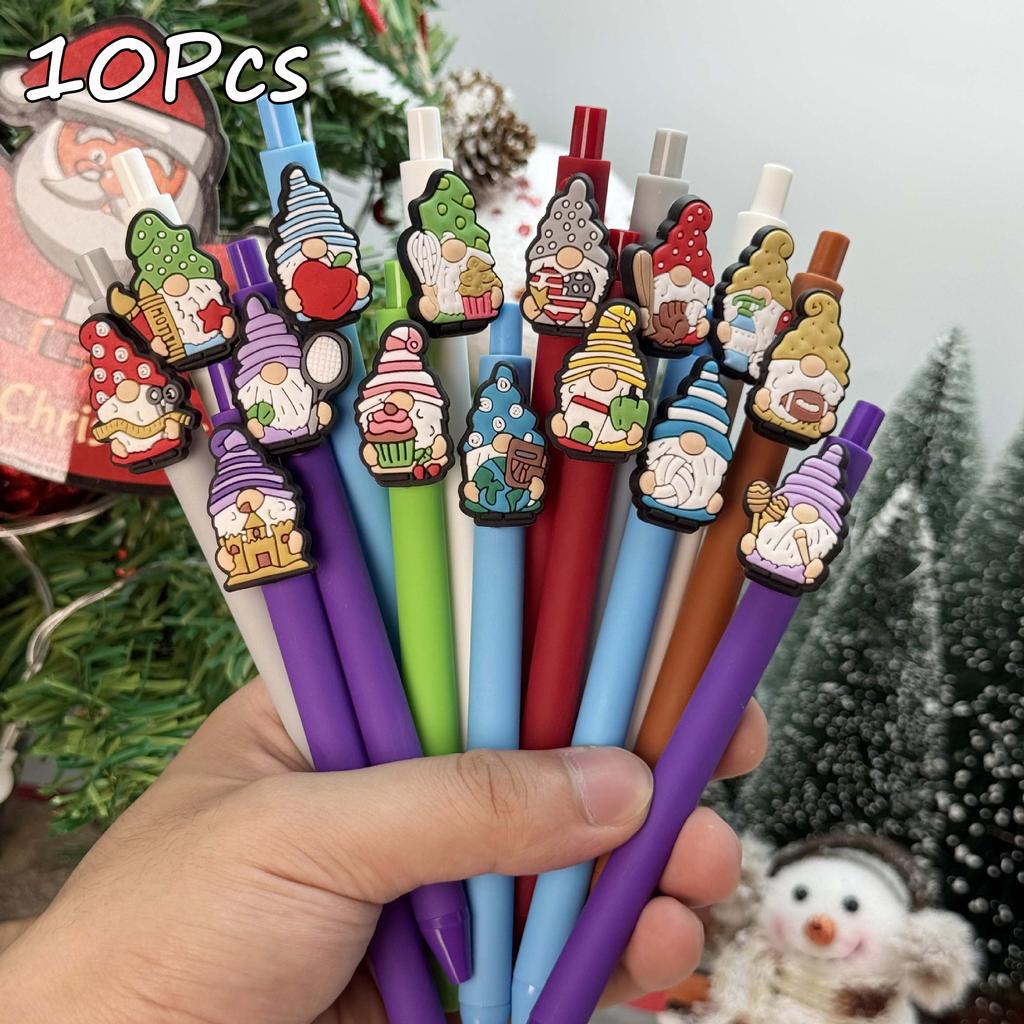 10Pcs Christmas Doll Shape Patch Pressable Ballpoint Pen School Office Supplies Prize Gift Writing Tools Holiday Gift Novelty Stationery Teacher Party