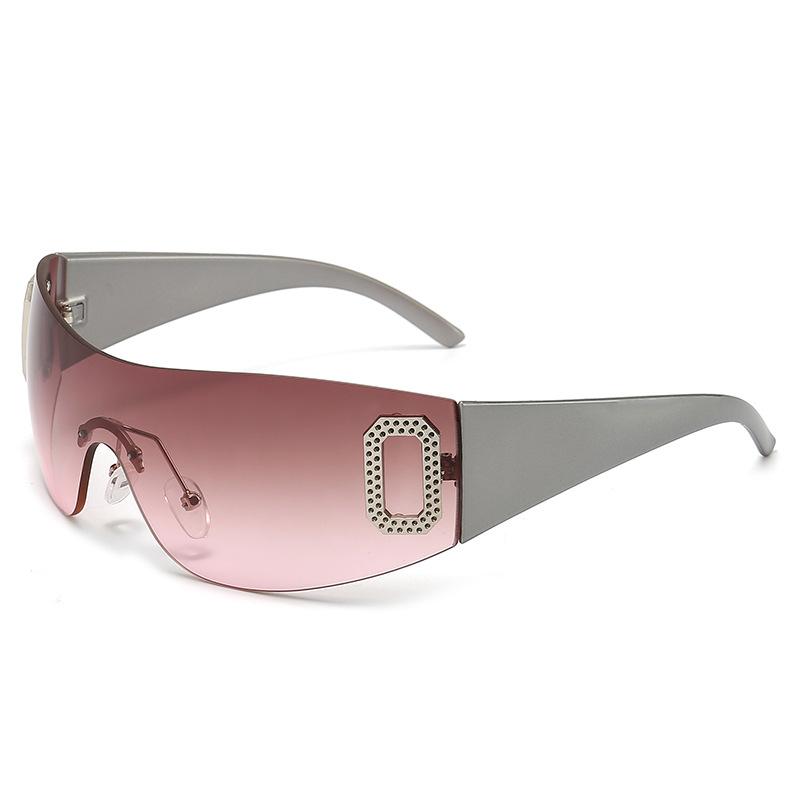 

Y2K Trendy Rimless Shield Sunglasses Futuristic Square Frame Viral Street Style UV Protection Sunglasses 3560 розовый