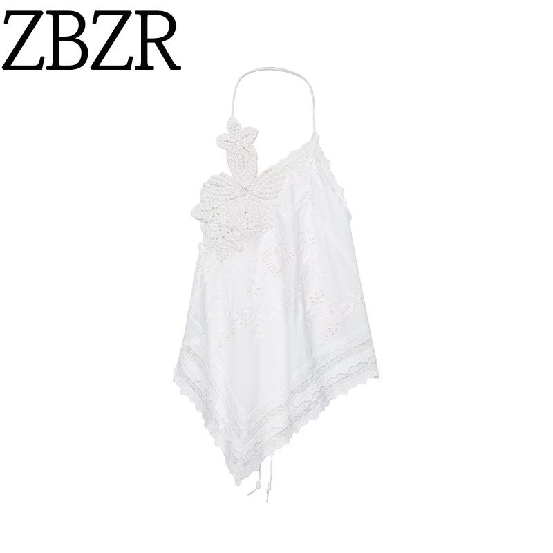 Zbzr Autumn New Women Clothes Neck Collar Embroidered Flower Asymmetric Top Vest 6895240-