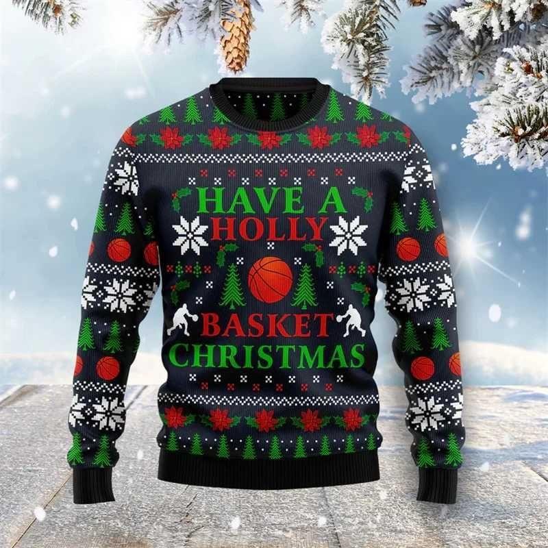 Baseball Basketball Pattern Sweatshirts For Men Christmas Sports 3D Printed Pullover Festival Hoodies Long Sleeves O-Neck Tops