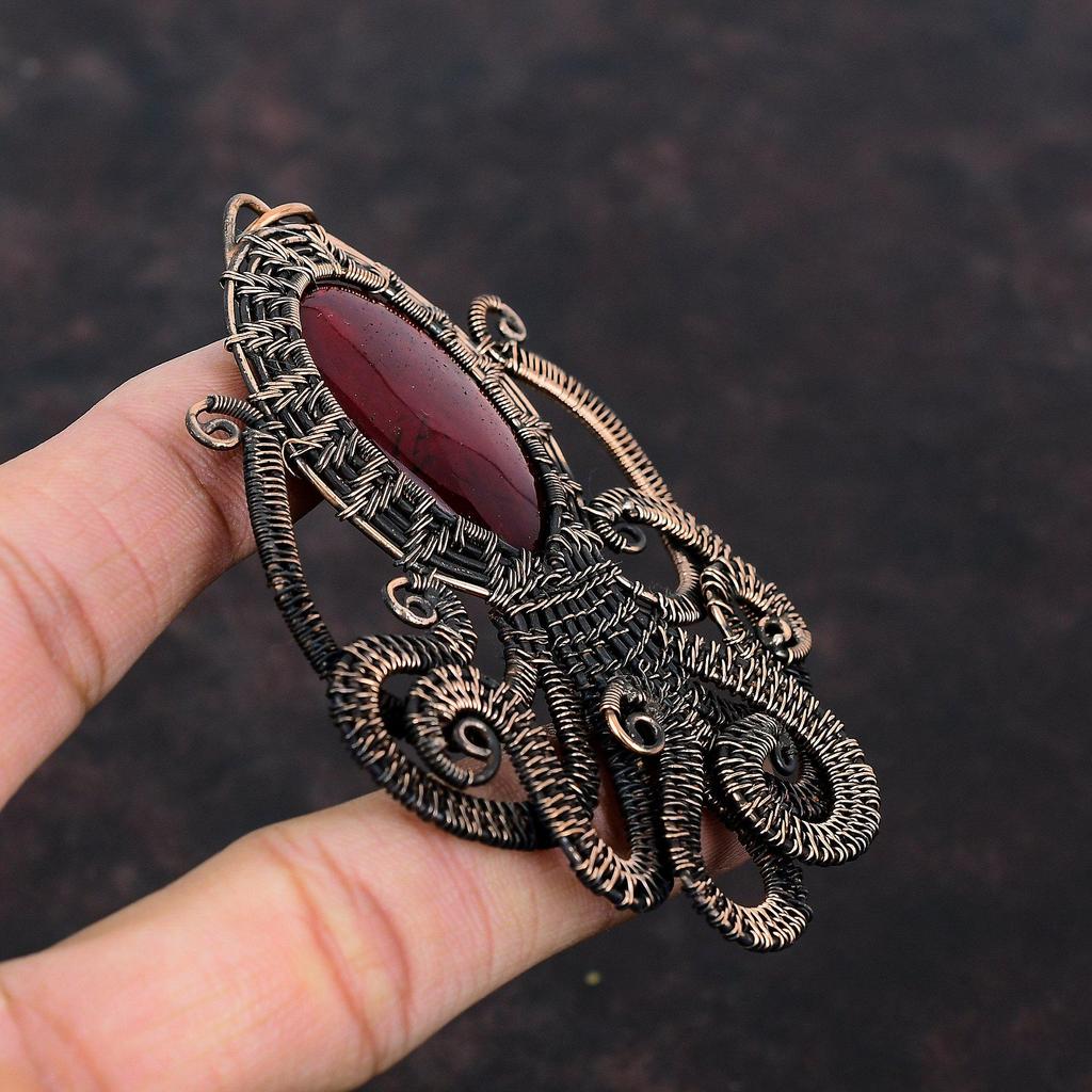 Red Fire Labradorite Pendant Copper Wire Wrapped Gemstone Jewelry Wire Wrapped Pendant Handmade Jewelry Gift For Her Copper Octopus Pendant