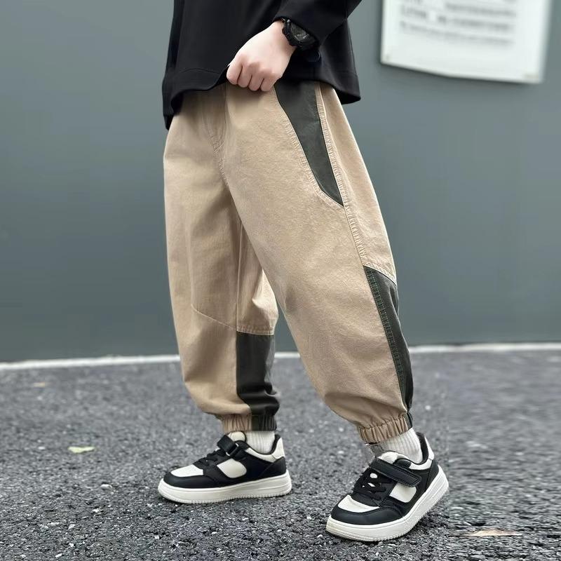 Spring Autumn Fashion Splicing Style Boys Pants Loose Patchwork Sport Overalls Cargo Trousers
