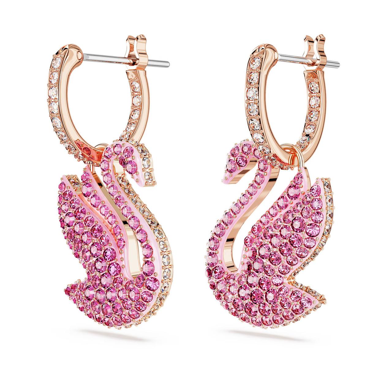 Swarovski ikoniskie gulbju auskari, rozā, rožu