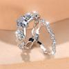 Crystal Female White Zircon Flower Ring Set Fashion Vintage Silver Color Bridal Wedding Engagement  For Women