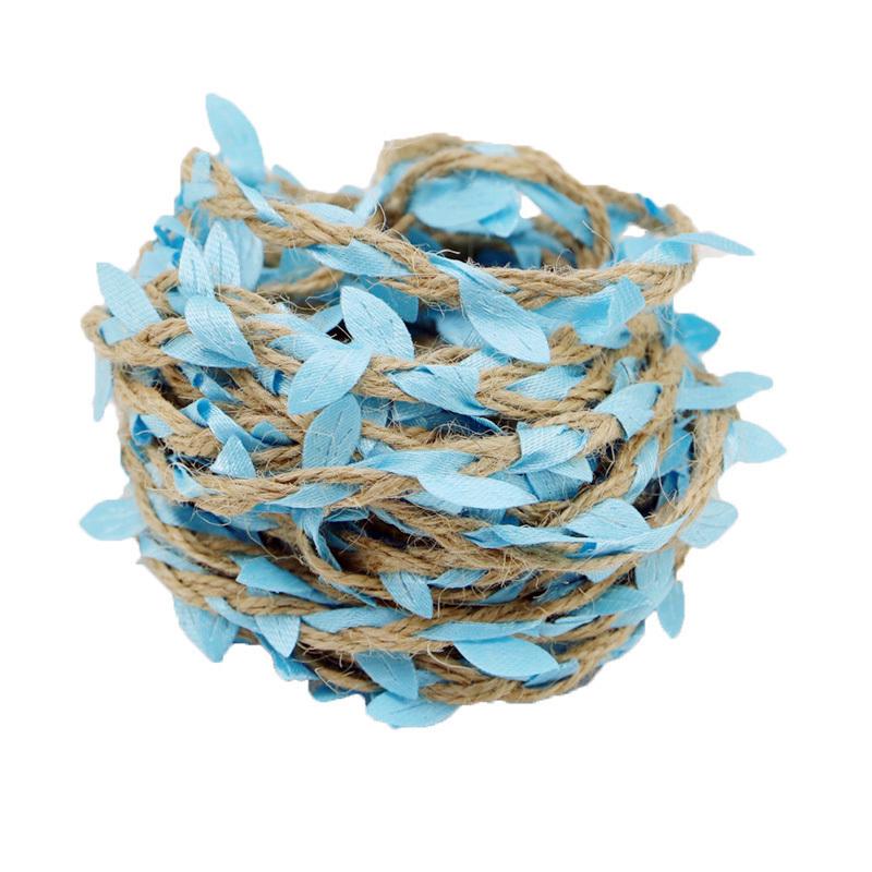 (5 Meters/lot) 5mm Leaf Hemp Rope Braided with Green Leaves Lace Home Decoration Rope Handmade Garland Ribbon