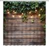 Rustic Wooden Board Shower Curtain Green Leaves Leaf Vine Farmhouse Vintage Wood Grunge Planks Barn Door Country L;IFE Bathroom