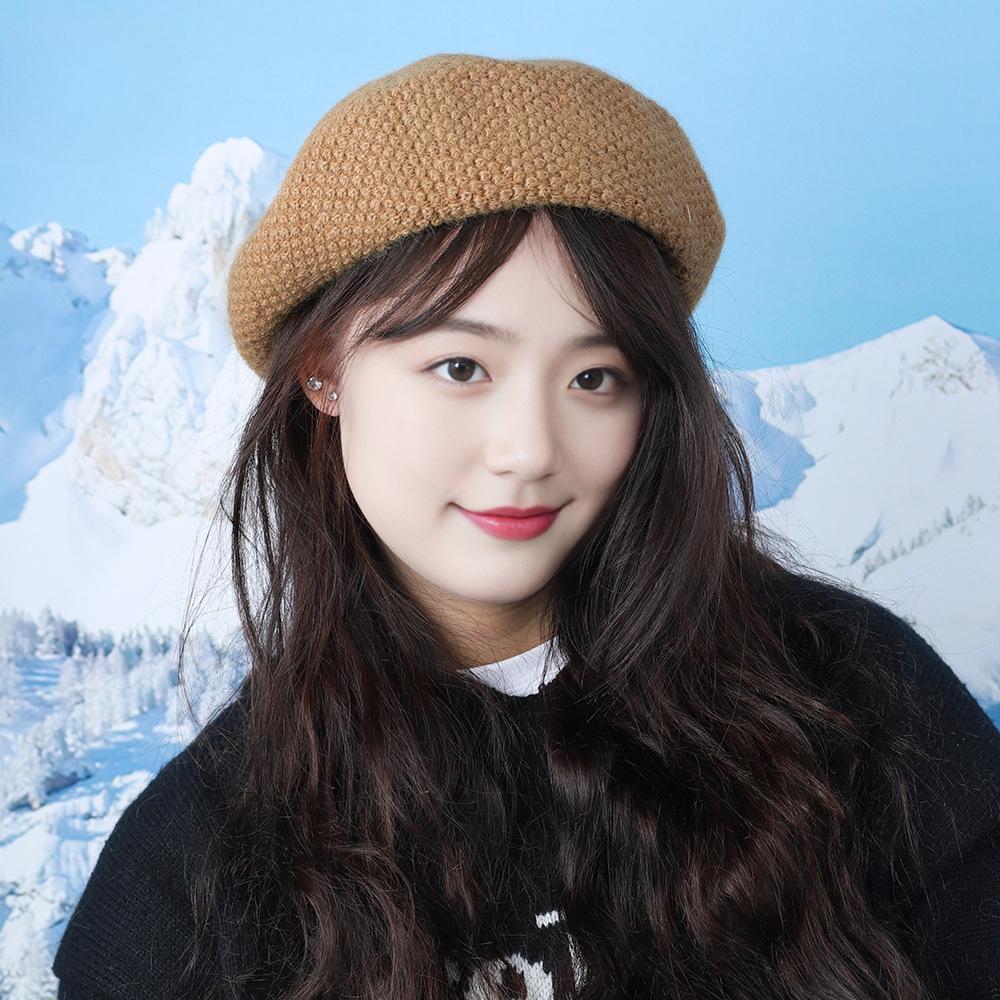 Beret Women's Autumn and Winter Knitted Wool Painter Hat Literary Versatile Elegant Warm Face Showing Little Beret Pumpkin Hat