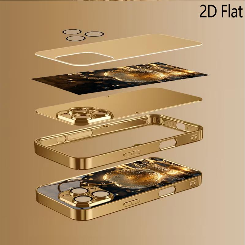 Golden Apple Patterned Tempered Glass Design for iPhone16 17 ProMax 1514 1312 11ProMax Phone Case Camera Cover Shockproof Hard B
