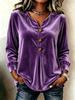 Blouse Boutonnée à Col en V en Velours pour Femme Haut Décontracté à Manches Longues Hauts Élégants en Satin