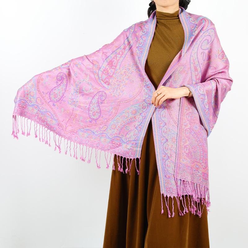 Luxury Silky Pashmina Shawl Women Paisley Jacquard Scarf Ethnic Style Cotton Print Scarves Soft Long Tassel Bufandas Wraps
