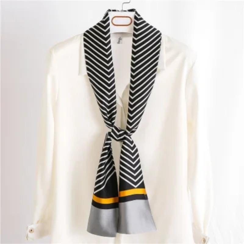 Hijab Real Long Silk Women Print Elegant Neck Scarves Hair Head Ribbon Tie Bag Handle Decoration Foulard Collar Kerchief