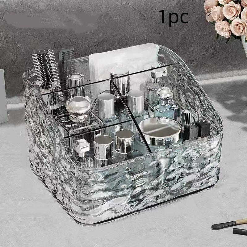 1Pc/Luxury Acrylic Desktop Storage Box, Trapezoidal Compartment Cosmetics Storage Box, Transparent Lidless Storage Box