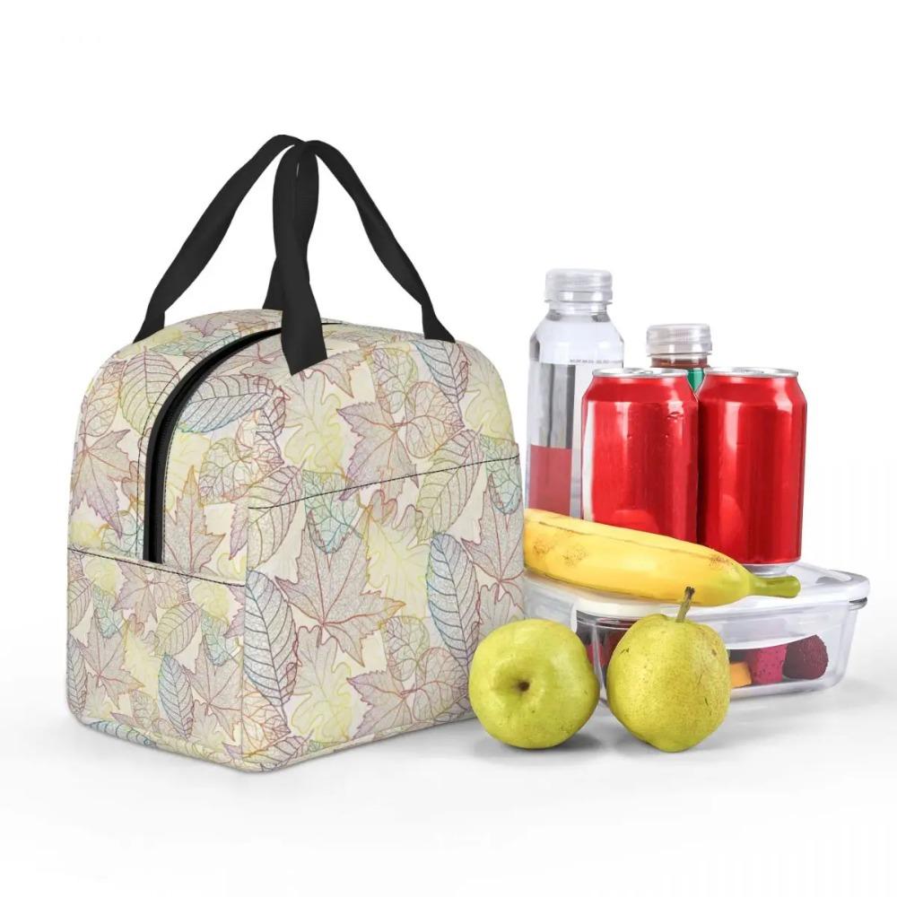 Colorful Leaves Leaf Vein Pattern Insulated Lunch Bag for Women Children Leakproof Food Boxes Thermal Lunch Box Tote