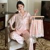 Sweet Princess Wind Bear Print Can Be Worn Outside Short-Sleeved Pajamas Loungewear Three-Piece Set