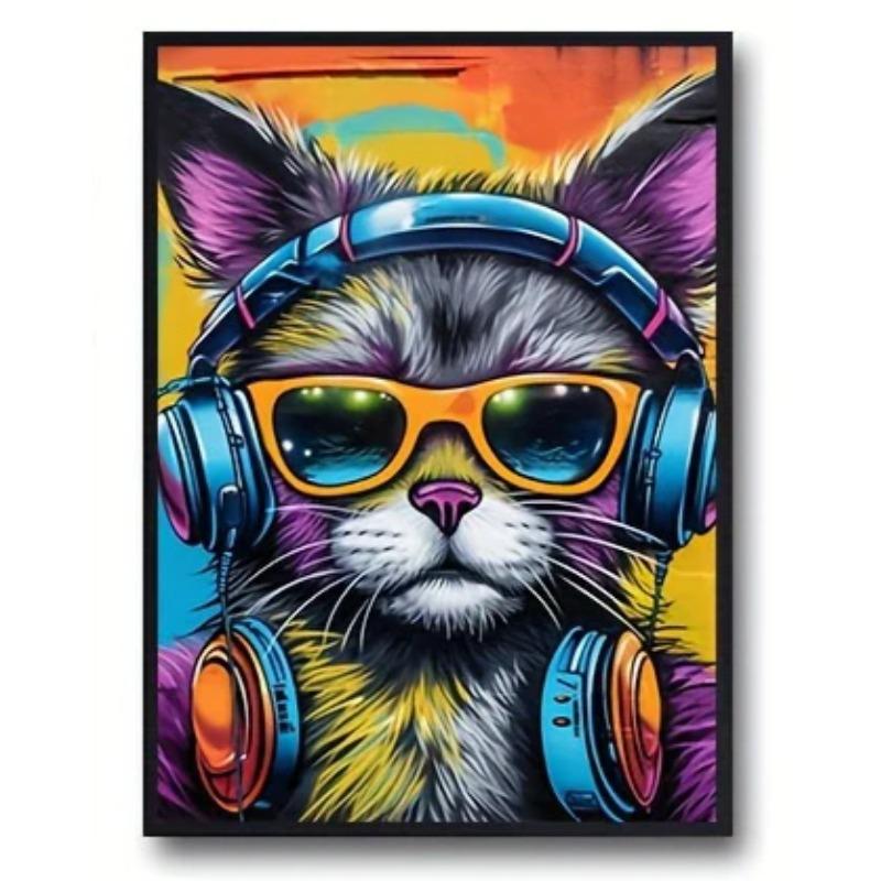 Cool Graffiti Gamer Headphones Animal Poster, Minimalist Wall Art Print Canvas Painting Posters for Living Room Home Decor
