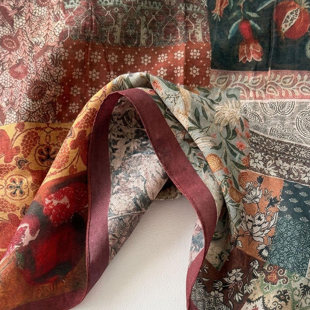 71 Cotton and Linen Red Pomegranate Square Scarf Silk Scarf Women's Spring and Autumn Korean Neck Protection Small Scarf Thin Headscarf Velvet Scarf