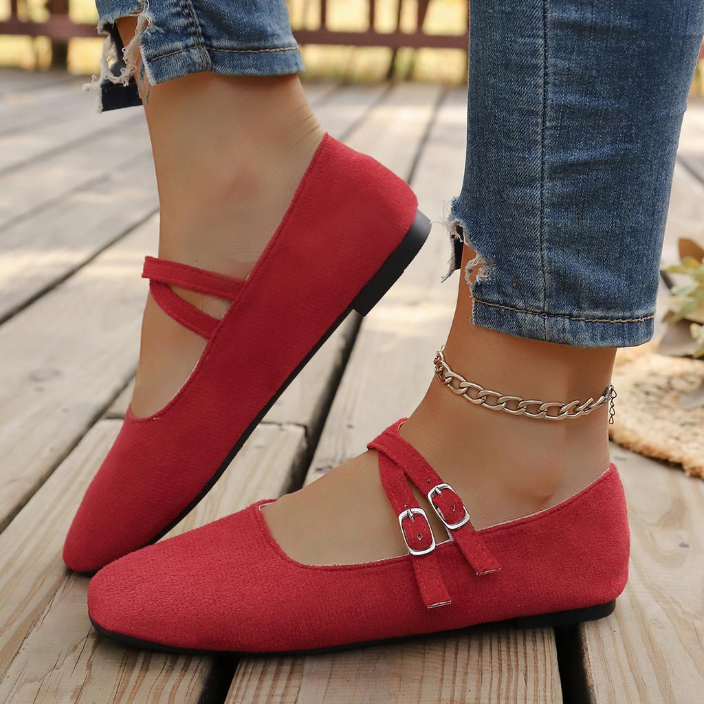 Scarpe Piatte Mary Jane da Donna a Punta Quadrata con Cinturino a Doppia Fibbia Mocassini Casual Slip-On Calzature Comode con Suola Morbida