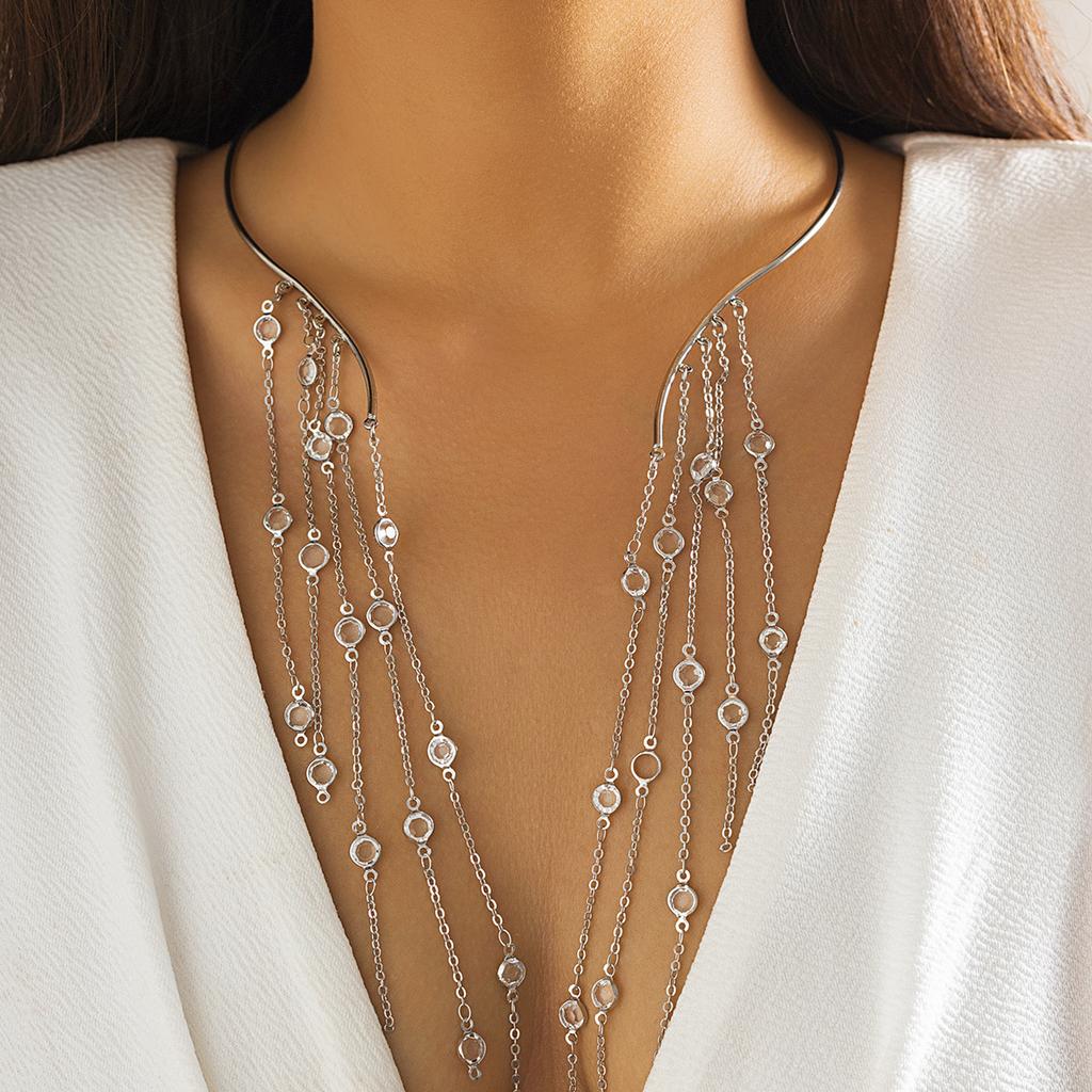 Exaggerated Long Fringed Open Collar Necklace for Women