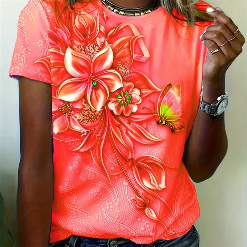 Women Flower Butterfly Printed Summer NEW In Oversized Popular  Clothes Short Sleeve