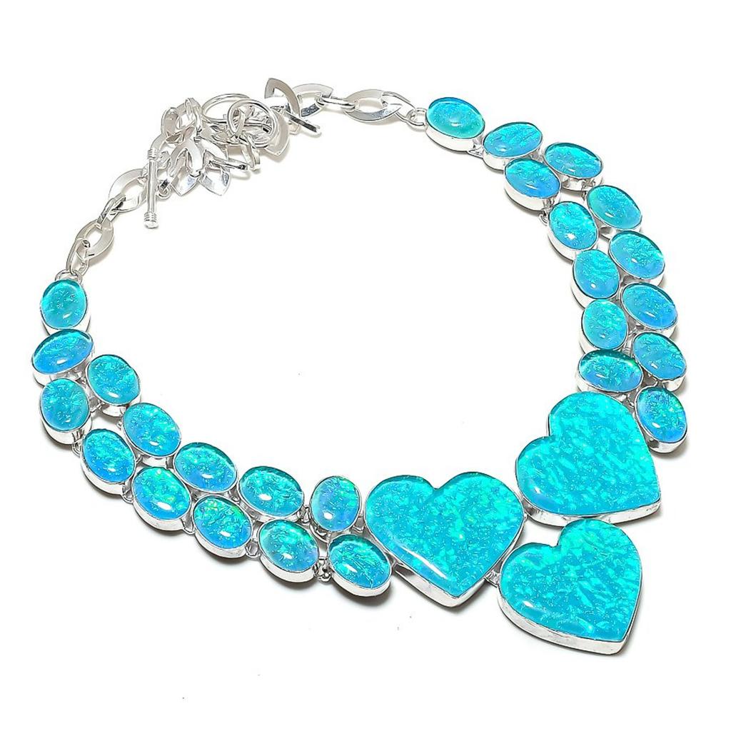 Blue Australian Triplet Opal Necklace 18 Inch Adjustable Chain Jewelry PT 3818