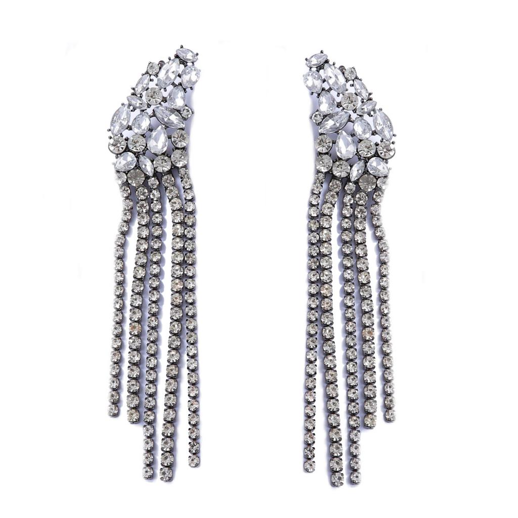 European and American exquisite fashion exaggerated temperament alloy full diamond tassel pendant earrings light luxury dinner party model