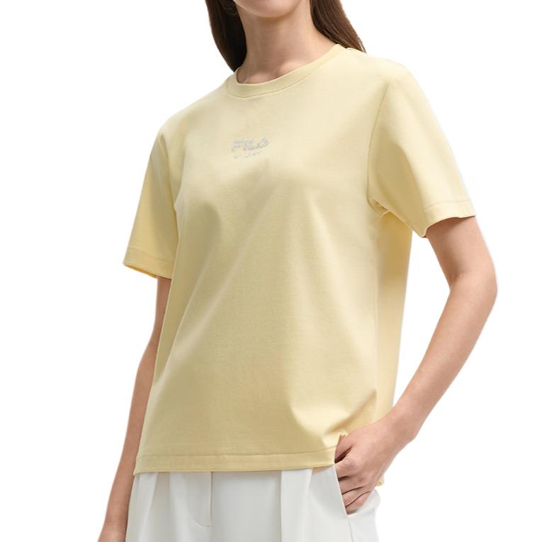 Fila Milano Series Simple Classic Skin-Friendly Soft Short Sleeve Regular T-Shirt Women Tops Light-Wheat-Yellow F11W525102F-YE