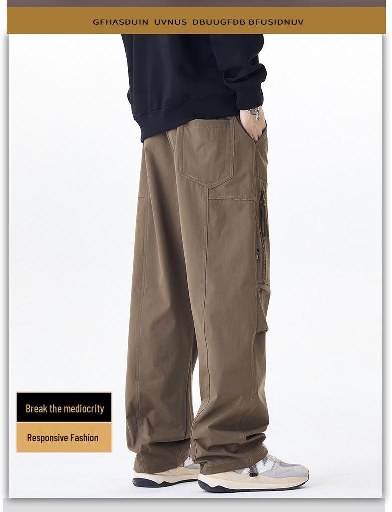 Men's American Retro Outdoor Mountain Pocket Zipper Wide-Leg Sweatpants