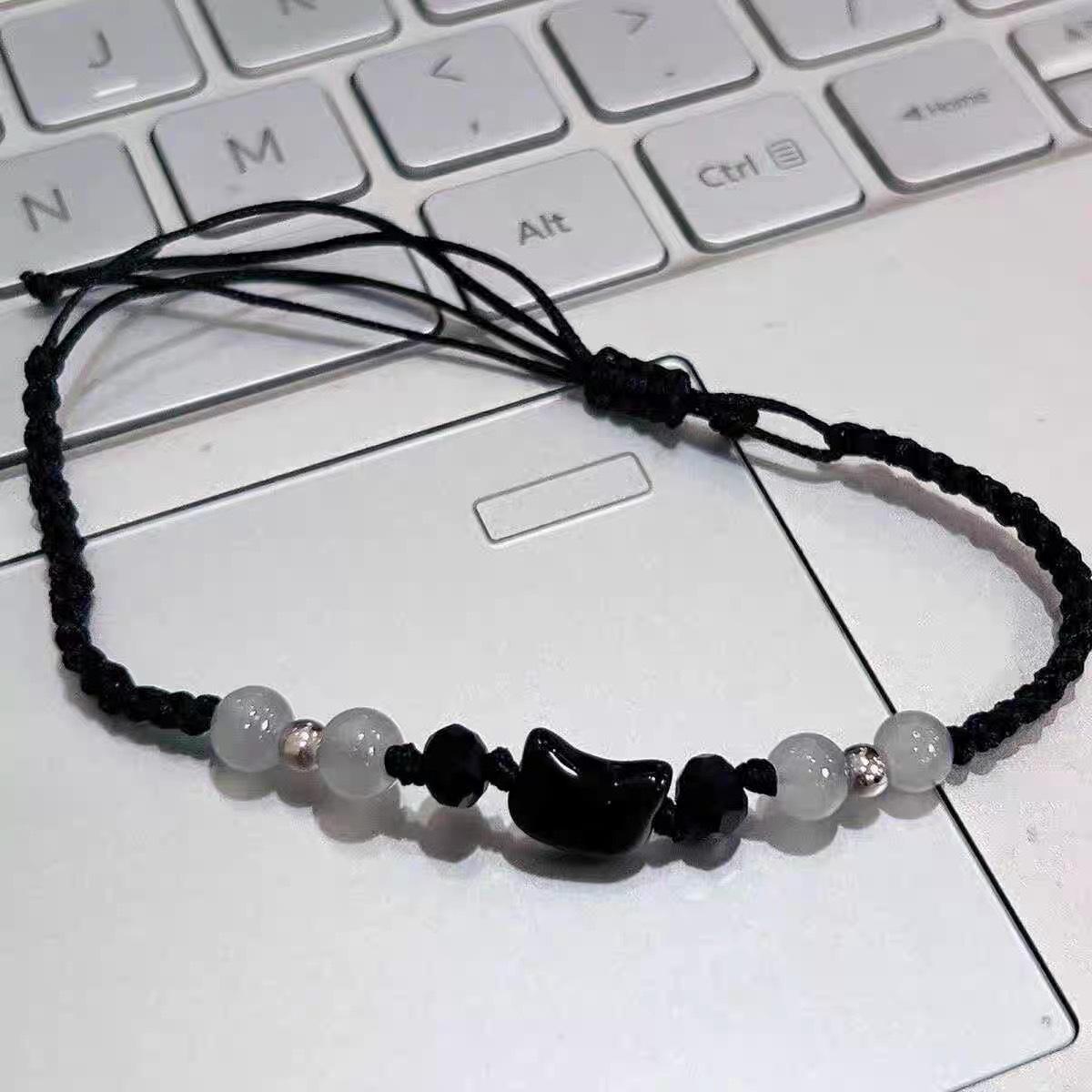 

Браслет Xiaohongshu черный кот белый кот изысканный ручной работы нишевый плетеный парный ручной шнурок универсальный