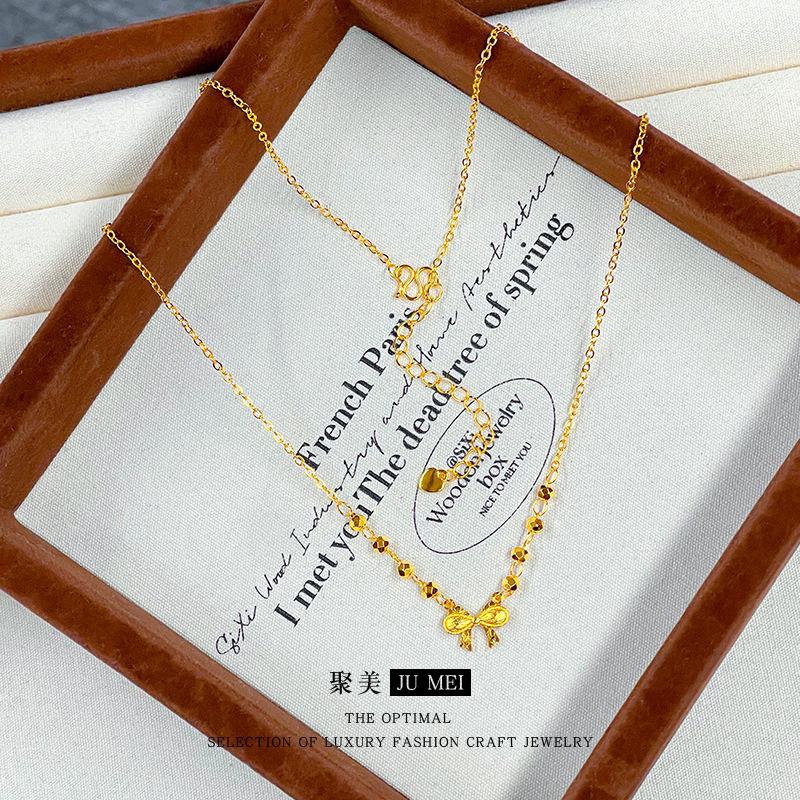 9999 24K real gold store same style women's gold necklace sweet bow collarbone chain sexy beautiful jewelry