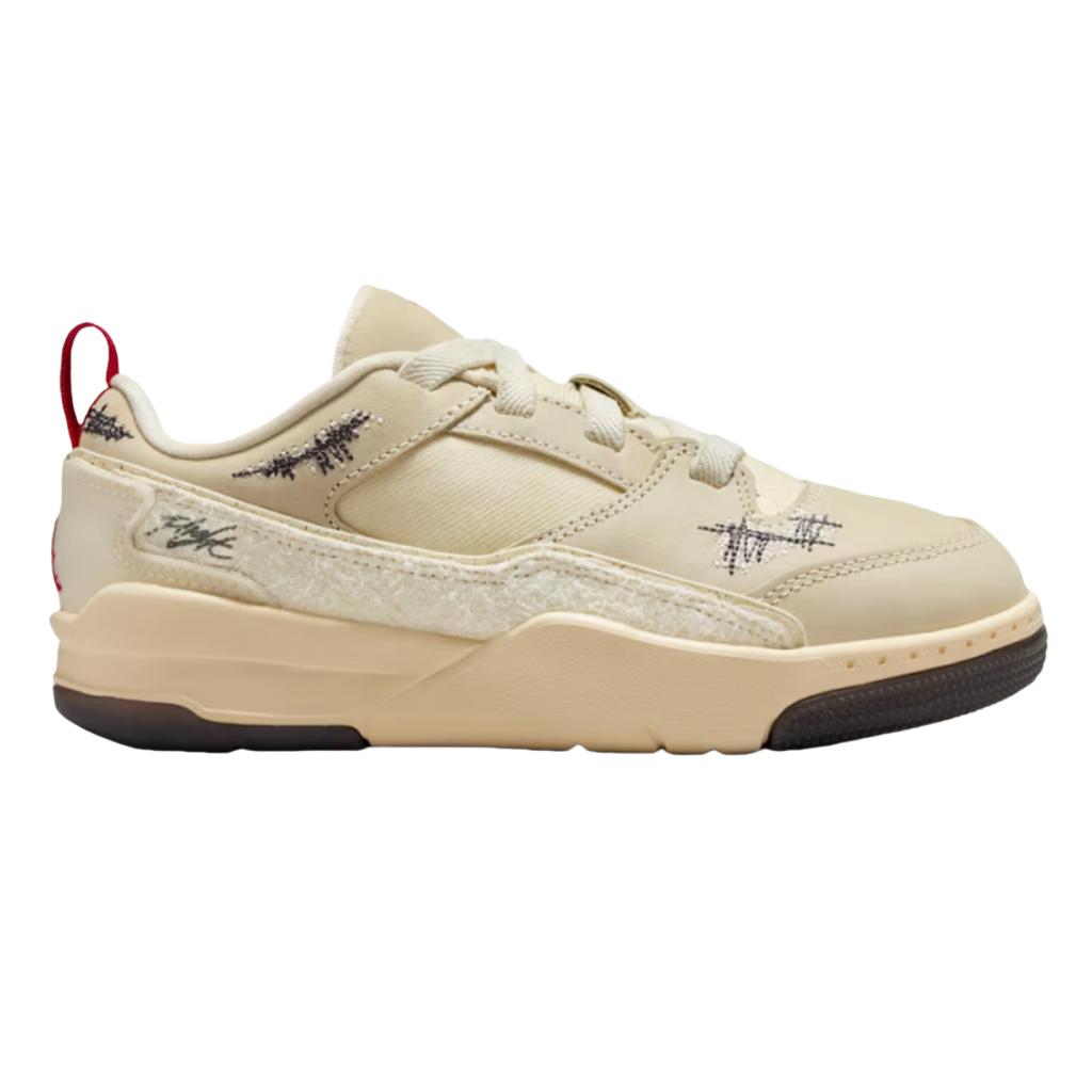 Who Decides War x Air Jordan Jordan Flight Court PS The World Is Your Court - Crèpe Dziecięce Sneakersy Kremowe Mleko Kokosowe Varsity-Red HQ2960-100