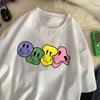 Casual Cartoon Dames T-shirts Interessante Lachend Gezicht Print Korte Mouw Ronde Hals Zachte Tops Mode Dames Zomerkleding