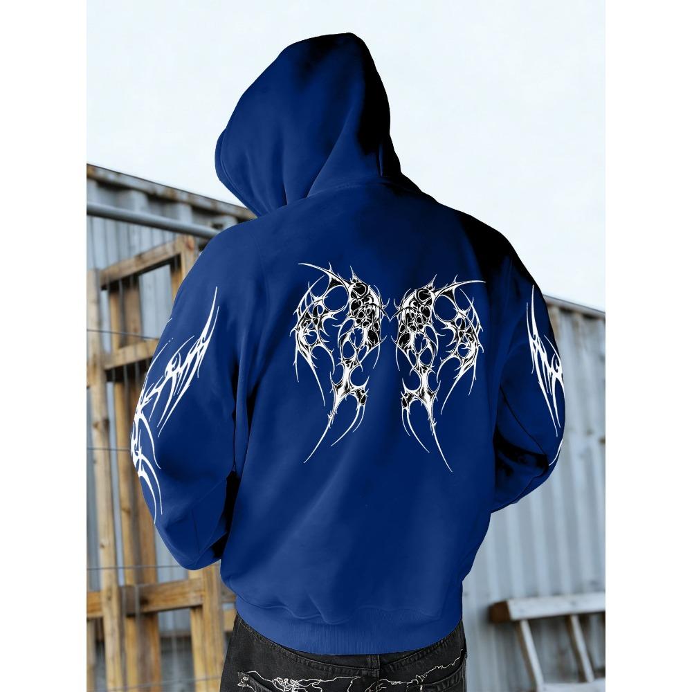 Autumn and Winter Men's Retro Style Fashion Designer Street Wear Printed Dark Gothic Hooded Sweatshirt, Suitable for Daily Street Fashion