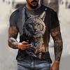 Summer Men's Summer Men's Casual T-shirt 3d Printed Lynx Bobcat Print Unisex Short-sleeved Fashion Trend Home Wear