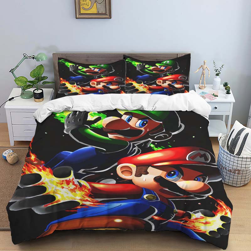 2026 New Super Mario Game-Themed Duvet Covers and Pillowcases – Suitable for Single, Double, Queen, and King Beds