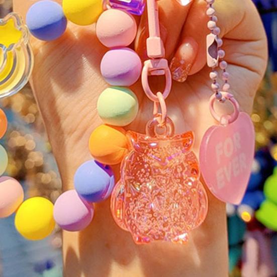 Beaded Phone Wrist Strap with Owl Bag Charm Anti-Lost Keychain Bracelet Lanyard for Cellphone Handbag Keys