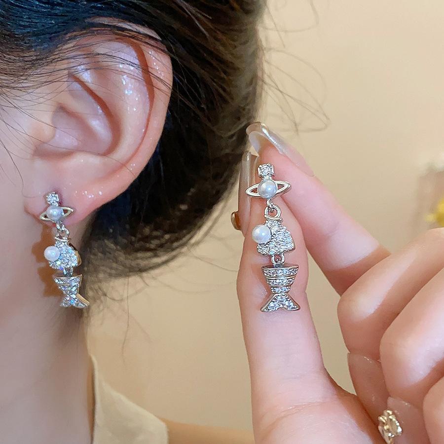 Silver Needle Super Fairy Elegant Bow Flower Stud Earrings French Light Luxury Earrings Literary Style Sweet Versatile Earrings