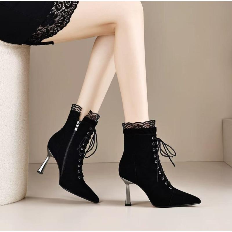 New Fashion Women Boots Short High Heels Shoes Autumn Winter Botas Mujer Ankle Boots Black Sock Women Heels Boots