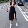 Korean Style High Waist Slit Midi Skirt - Summer A-line Slim Fit