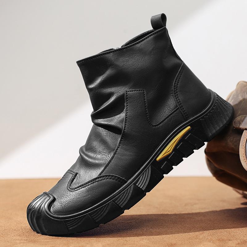 

Новые мужские повседневные туфли в британском стиле, ботинки, удобные, износостойкие, нескользящие, мужские ботинки с тонкой подошвой, минималистичные, для повседневной носки, с высоким берцем 44 чёрный