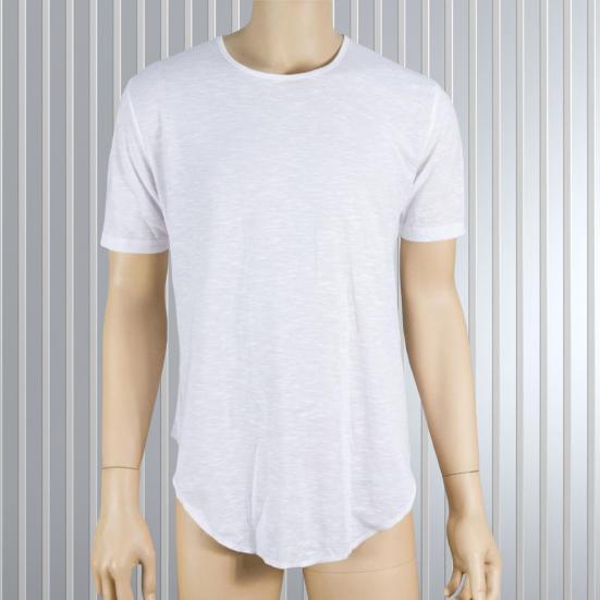 Καλοκαιρινό ανδρικό μπλουζάκι με στρογγυλή λαιμόκοψη καθαρού χρώματος ακανόνιστο στρίφωμα κοντό μανίκι Slim εφαρμογή Πουλόβερ μεσαίου μήκους Casual