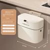 Kitchen Hanging Trash Can Household Cream White Traceless Adhesive Cabinet Trash Basket with Lid Household Wall Hanging Ins